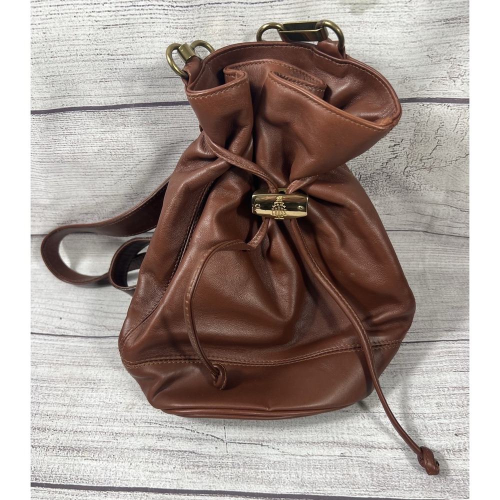 Vintage Mark Cross New York Brown Leather Drawstring Bucket Bag Italy